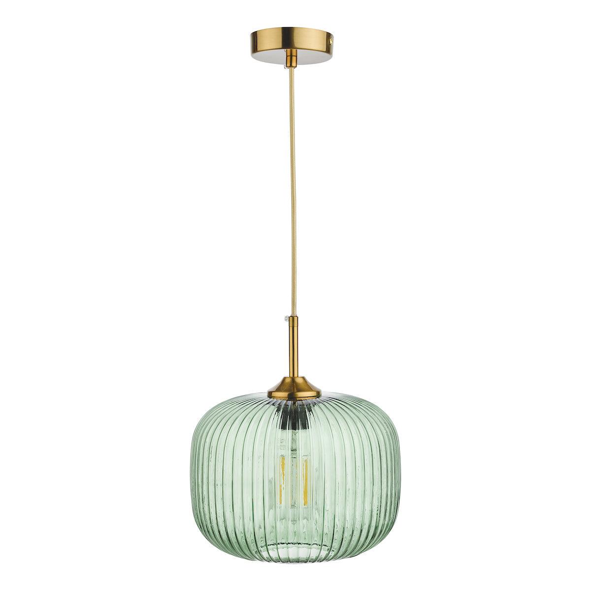 Demarius 1 Light Pendant Green Glass Bronze Detail - Peter Murphy Lighting & Electrical Ltd