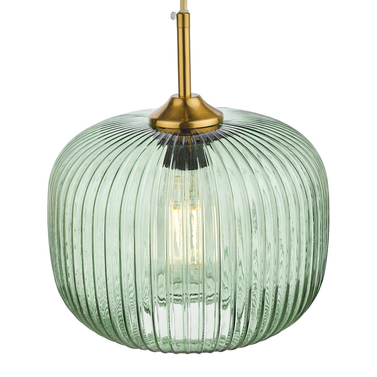 Demarius 1 Light Pendant Green Glass Bronze Detail - Peter Murphy Lighting & Electrical Ltd