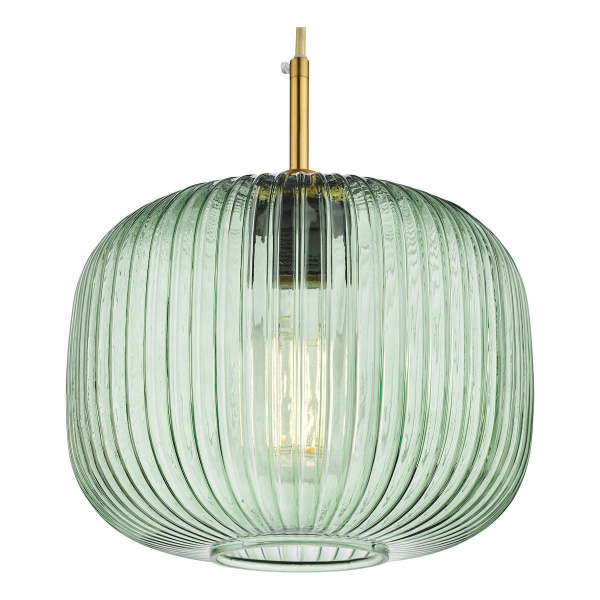 Demarius 1 Light Pendant Green Glass Bronze Detail - Peter Murphy Lighting & Electrical Ltd