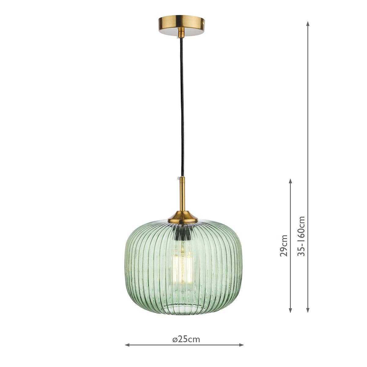 Demarius 1 Light Pendant Green Glass Bronze Detail - Peter Murphy Lighting & Electrical Ltd