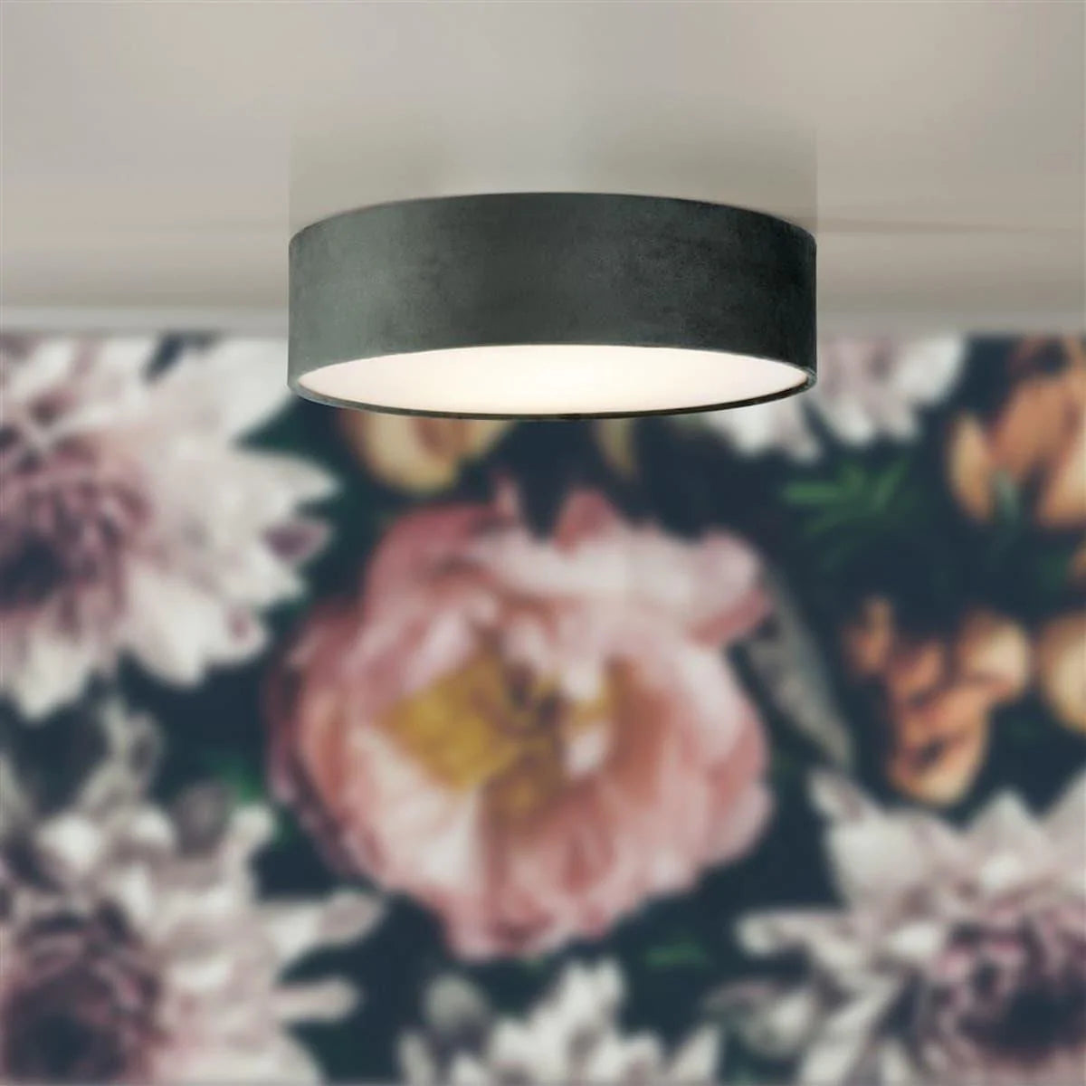 DRUM 2 3LT FLUSH CEILING LIGHT - GREY VELVET SHADE 23298-3GY - Peter Murphy Lighting & Electrical Ltd