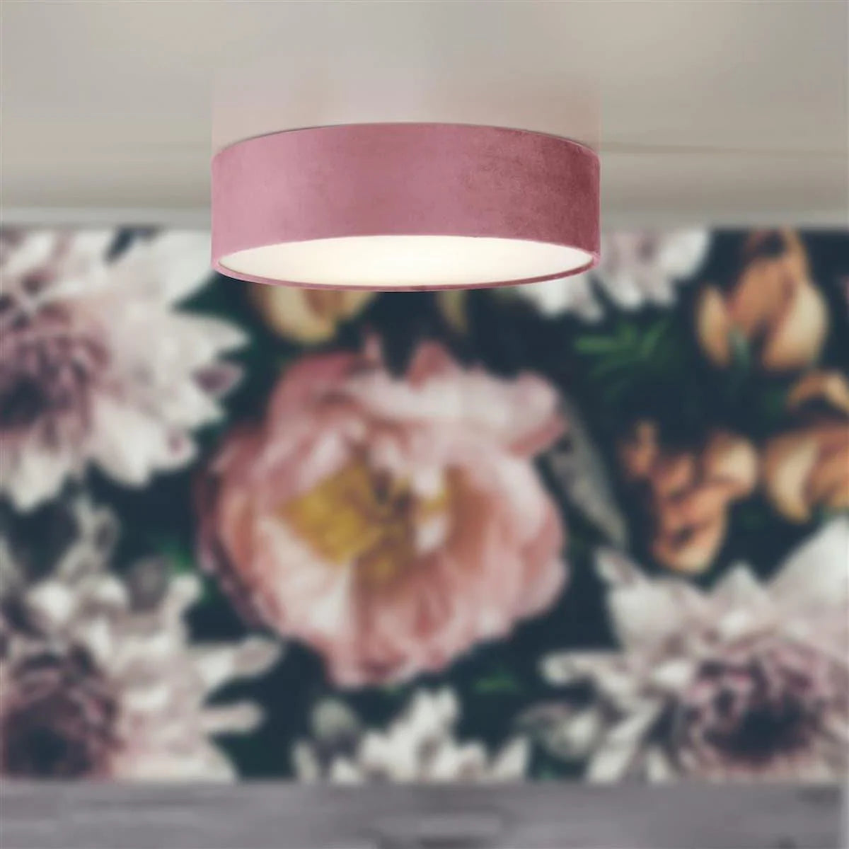 DRUM 2 3LT FLUSH CEILING LIGHT - PINK VELVET SHADE 23298-2PI - Peter Murphy Lighting & Electrical Ltd