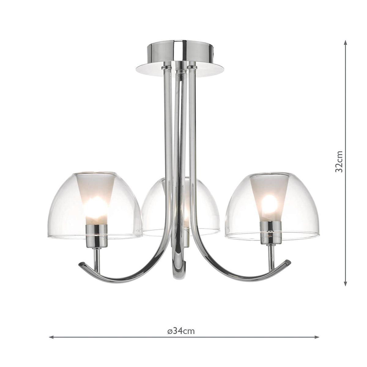 Duana 3 Light Semi Flush Polished Chrome & Glass - Peter Murphy Lighting & Electrical Ltd