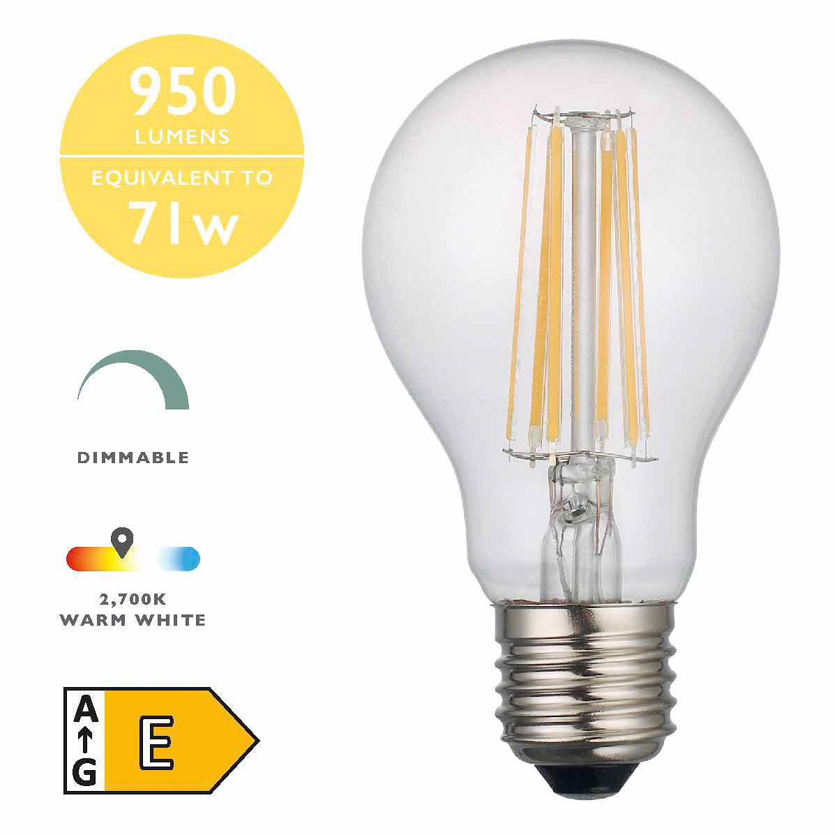 E27 LED DIM GLS LAMP 8W 1000LM CLEAR - Peter Murphy Lighting & Electrical Ltd