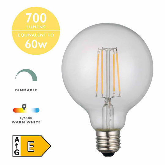 E27 Led Dim Med Globe Lamp 6w 700lm Clear