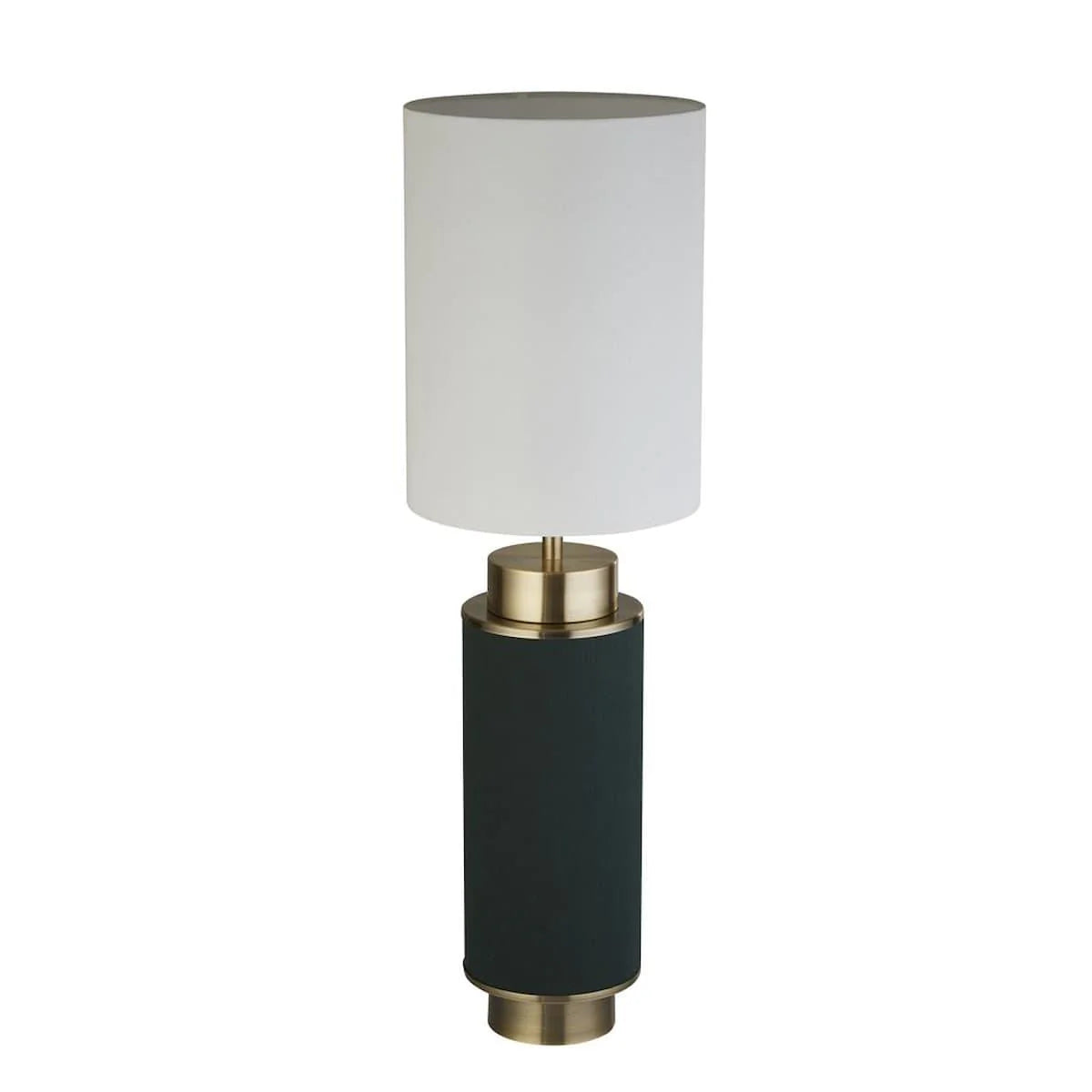FLASK TABLE LAMP - DARK GREEN & ANTIQUE BRASS, WHITE SHADE 59041AB - Peter Murphy Lighting & Electrical Ltd
