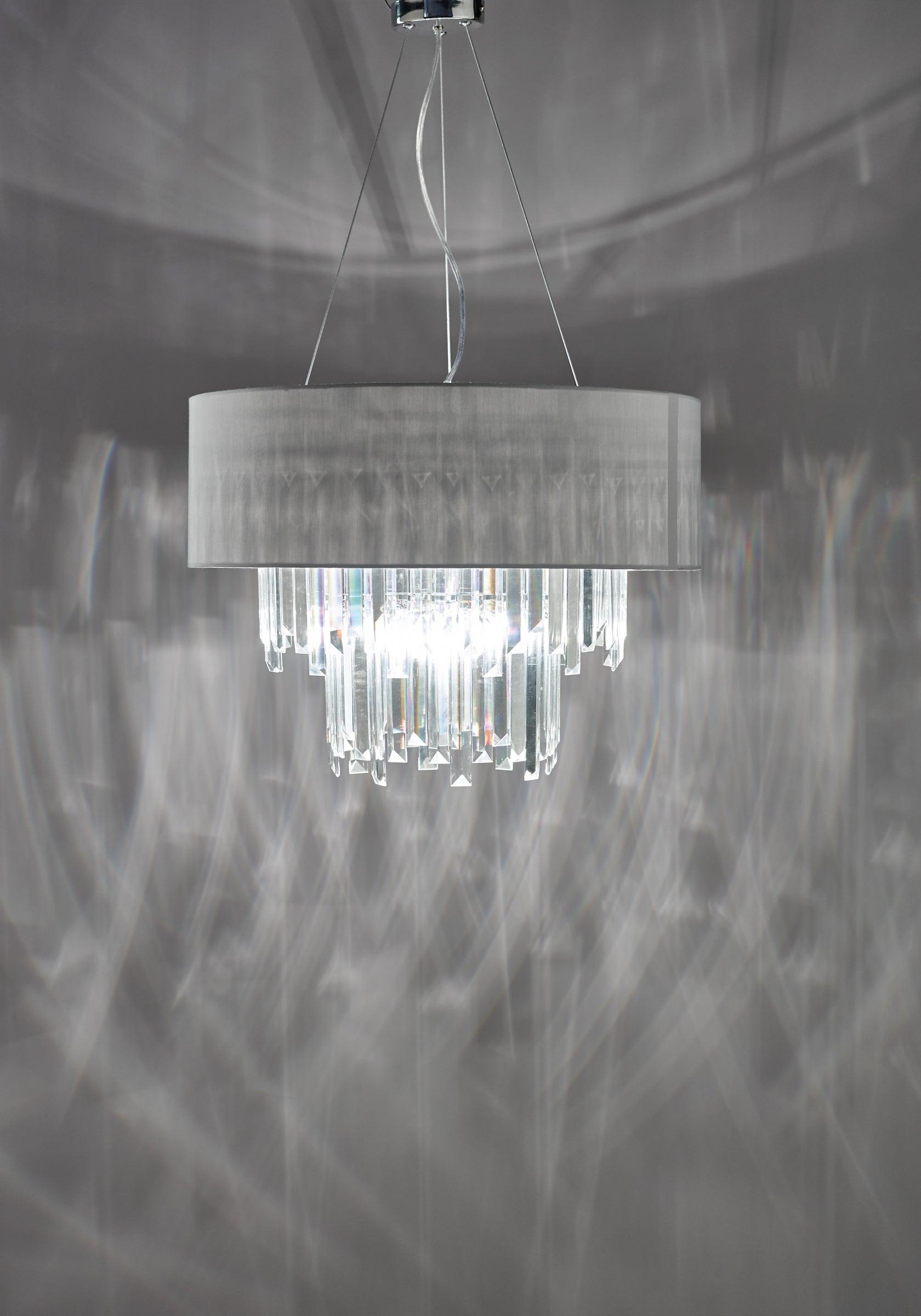 Halle 6lt Pendant Grey & Crystal Cw Shade - Peter Murphy Lighting & Electrical Ltd