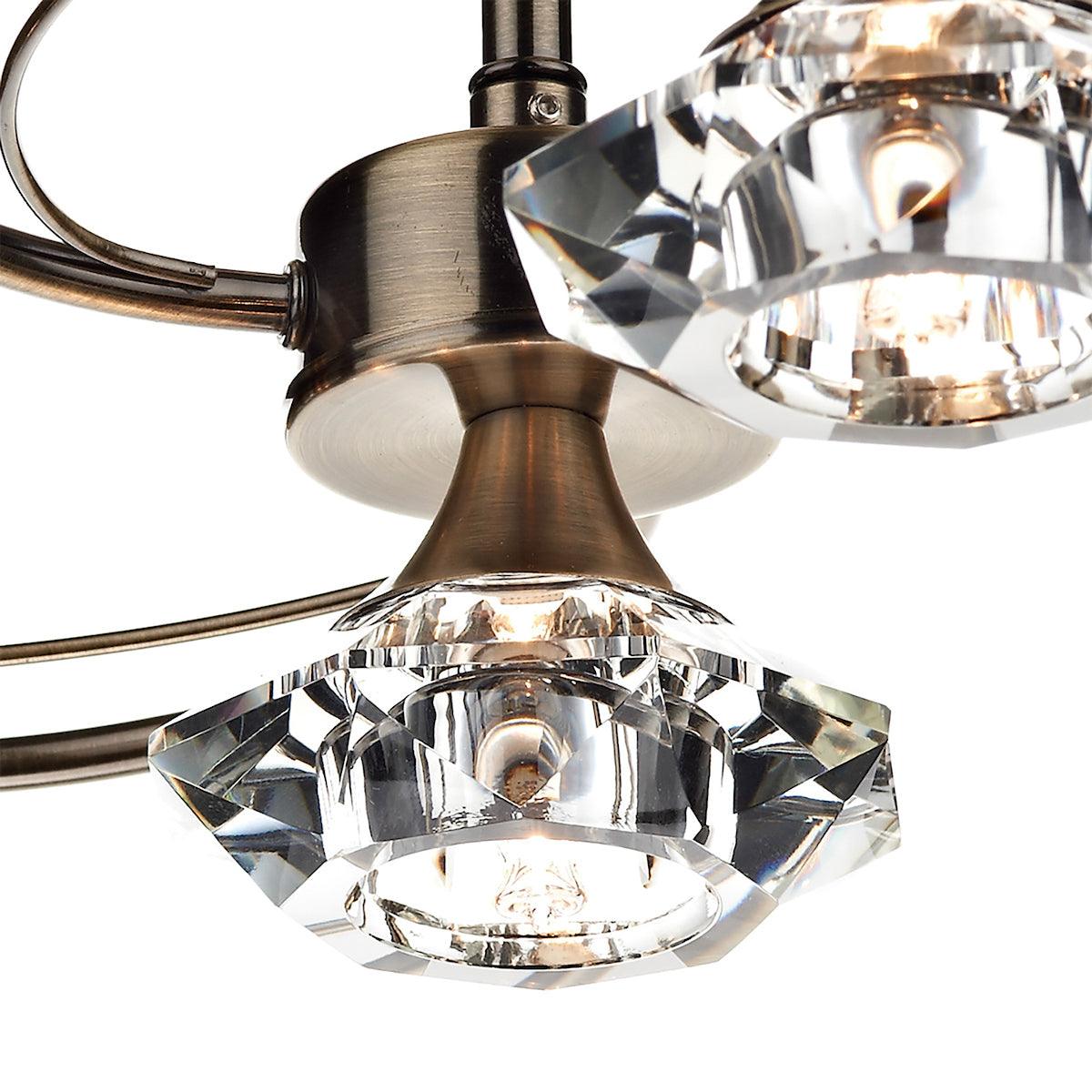 Luther 4 Light Semi Flush complete with Crystal Glass Antique Brass - Peter Murphy Lighting & Electrical Ltd