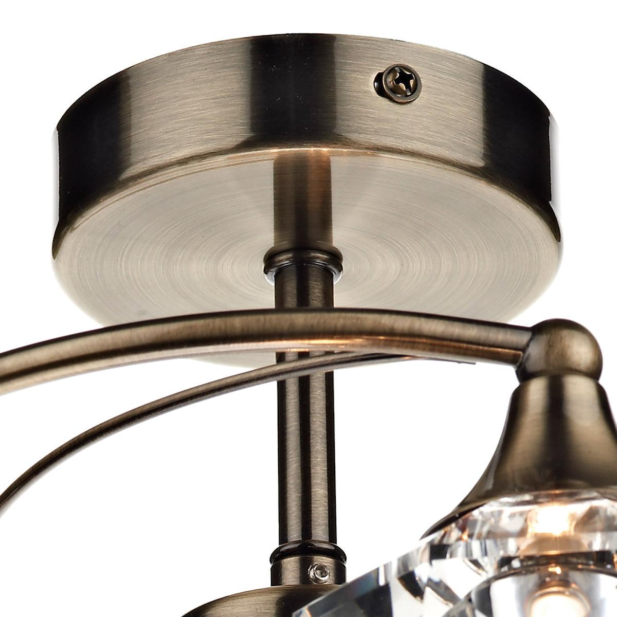 Luther 4 Light Semi Flush complete with Crystal Glass Antique Brass - Peter Murphy Lighting & Electrical Ltd