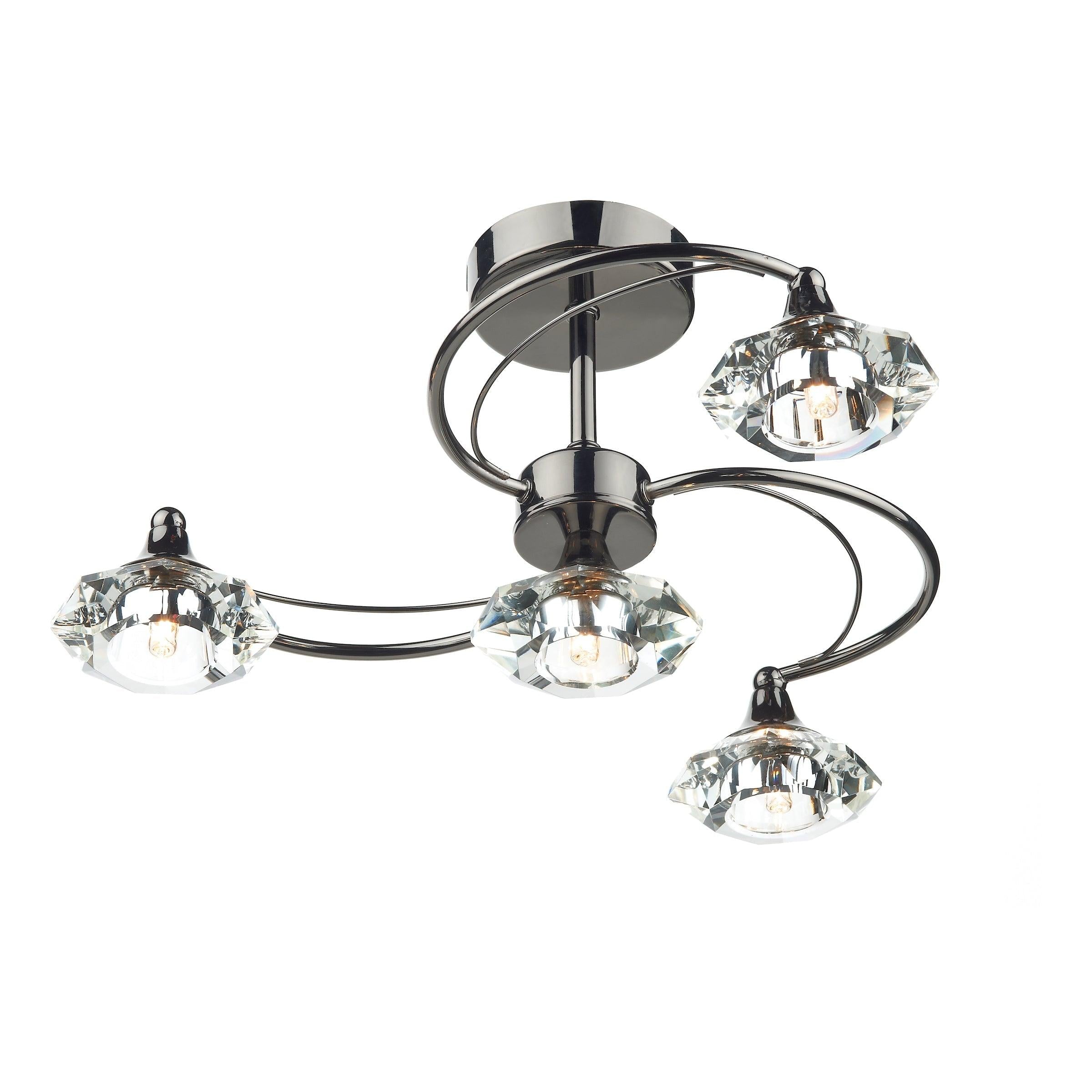 Luther 4 Light Semi Flush complete with Crystal Glass Black Chrome - Peter Murphy Lighting & Electrical Ltd