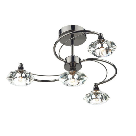 Luther 4 Light Semi Flush complete with Crystal Glass Black Chrome