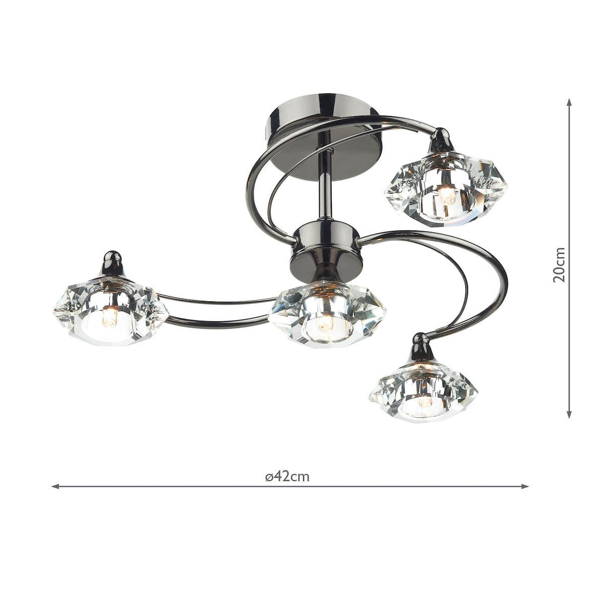 Luther 4 Light Semi Flush complete with Crystal Glass Black Chrome - Peter Murphy Lighting & Electrical Ltd