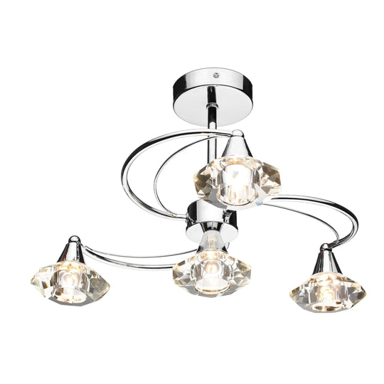Luther 4 Light Semi Flush complete with Crystal Glass Polished Chrome