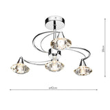 Luther 4 Light Semi Flush complete with Crystal Glass Polished Chrome thumbnail 5