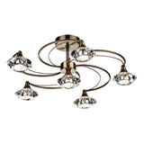 Luther 6 Light Semi Flush complete with Crystal Glass Antique Brass thumbnail 1