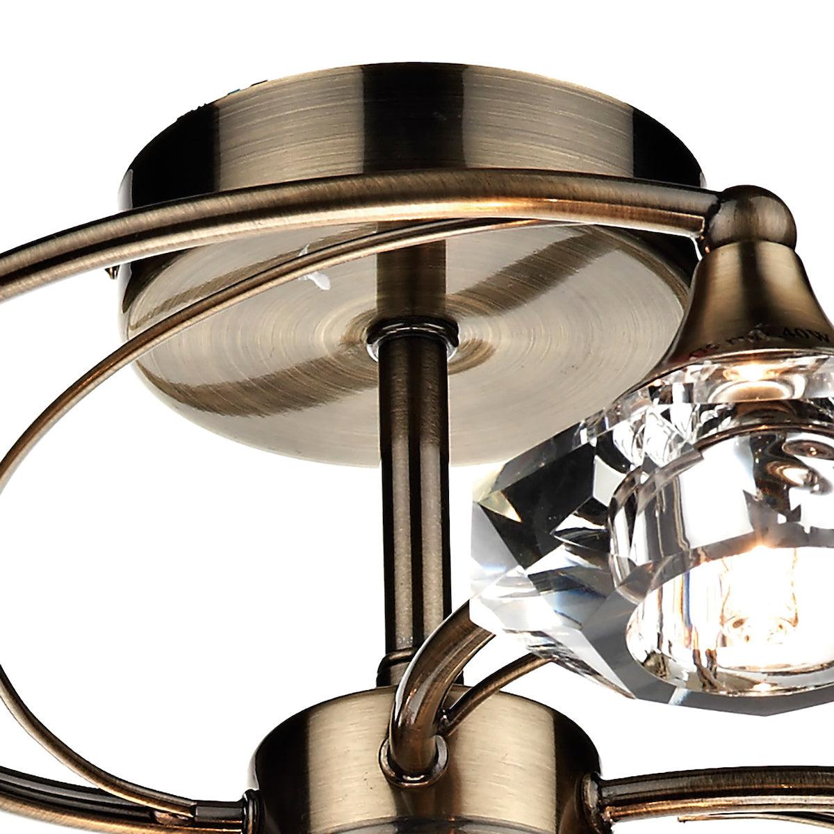 Luther 6 Light Semi Flush complete with Crystal Glass Antique Brass - Peter Murphy Lighting & Electrical Ltd