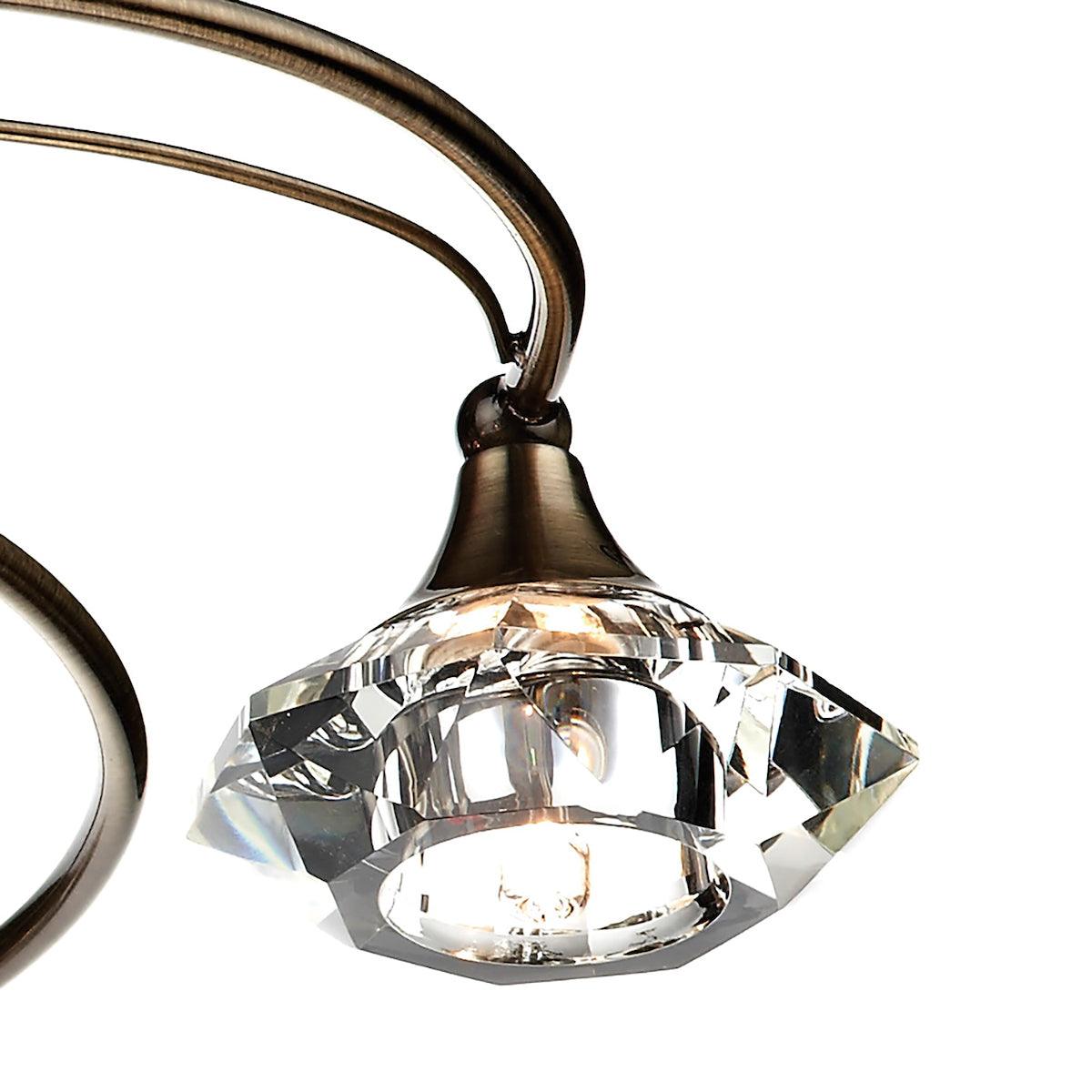 Luther 6 Light Semi Flush complete with Crystal Glass Antique Brass - Peter Murphy Lighting & Electrical Ltd