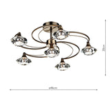 Luther 6 Light Semi Flush complete with Crystal Glass Antique Brass thumbnail 5