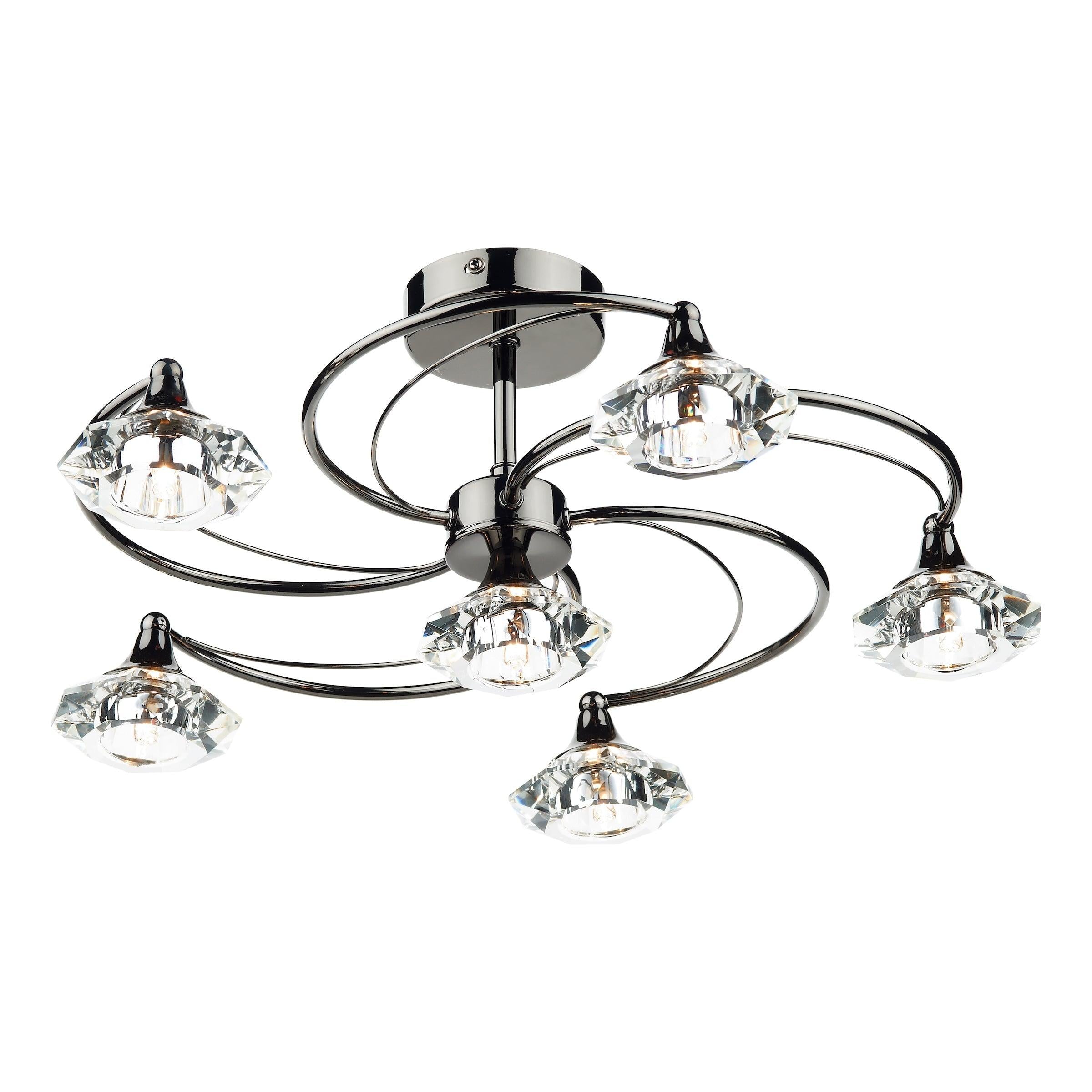 Luther 6 Light Semi Flush complete with Crystal Glass Black Chrome - Peter Murphy Lighting & Electrical Ltd