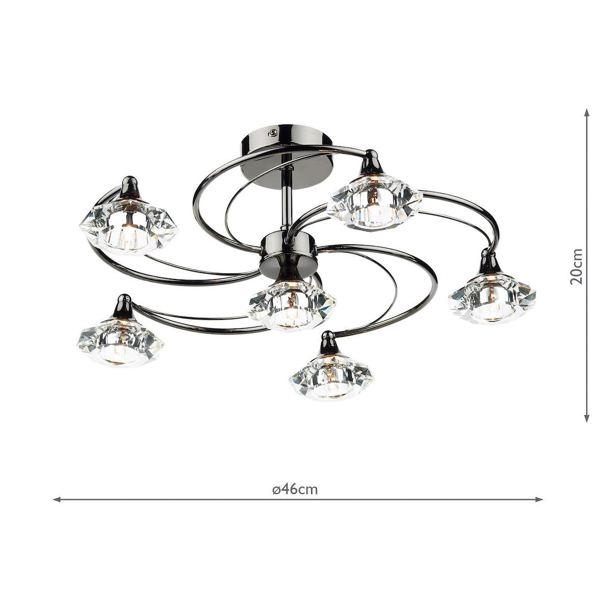 Luther 6 Light Semi Flush complete with Crystal Glass Black Chrome - Peter Murphy Lighting & Electrical Ltd