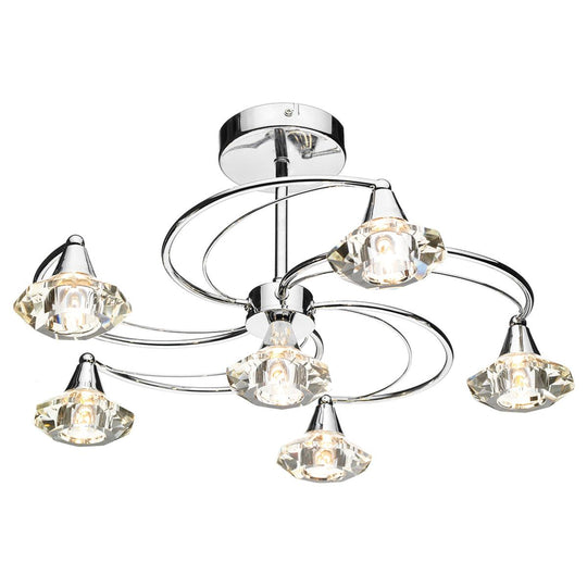 Luther 6 Light Semi Flush complete with Crystal Glass Polished Chrome