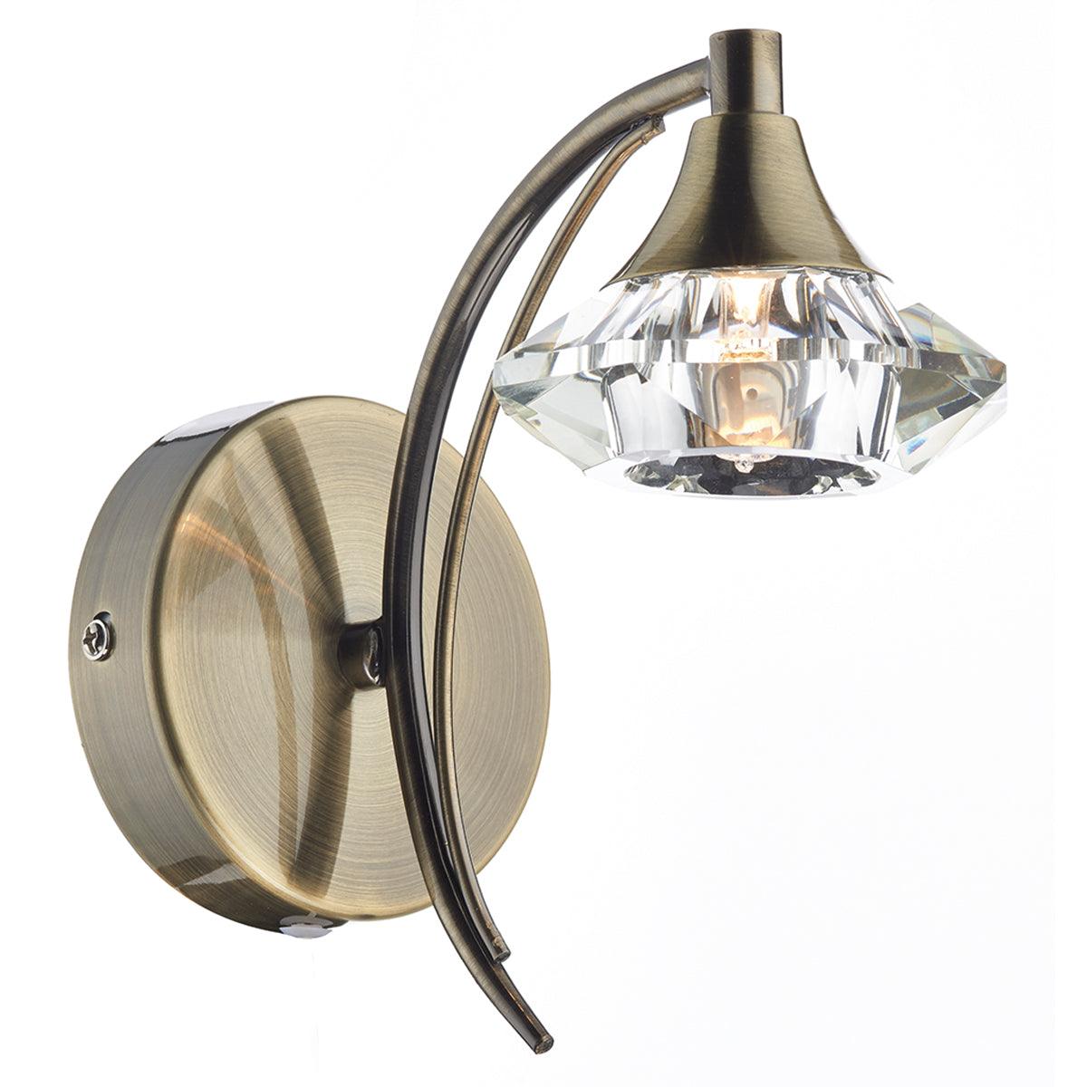 Luther Single Wall Bracket complete with Crystal Glass Antique Brass - Peter Murphy Lighting & Electrical Ltd