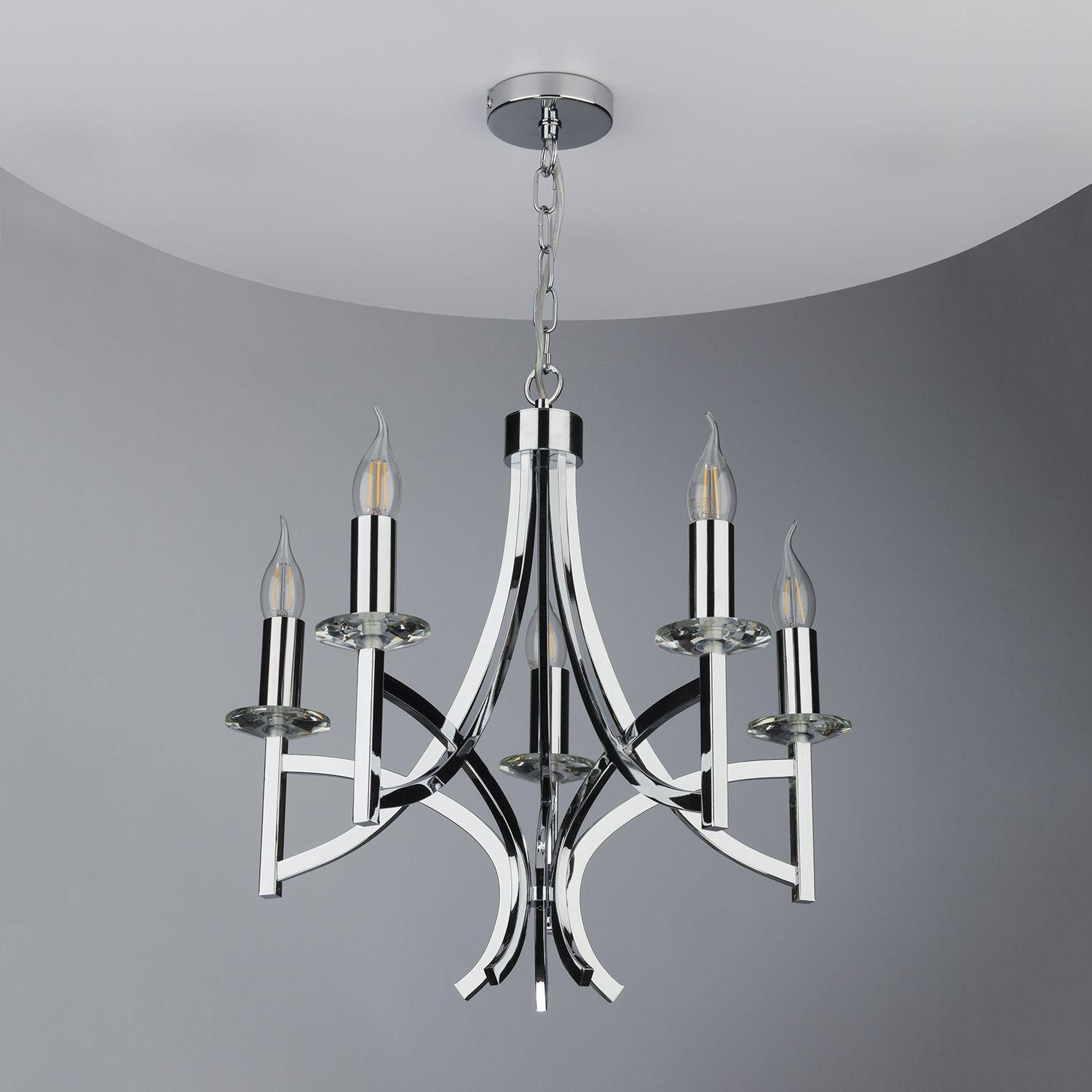 Lyon 5lt Pendant Polished Chrome & Crystal - Peter Murphy Lighting & Electrical Ltd