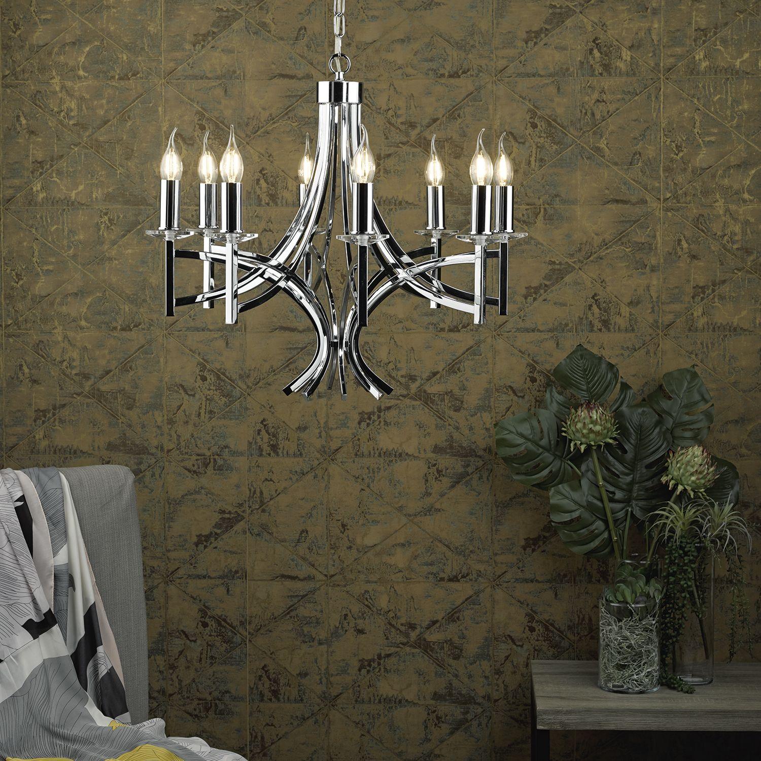 Lyon 8lt Pendant Polished Chrome & Crystal - Peter Murphy Lighting & Electrical Ltd