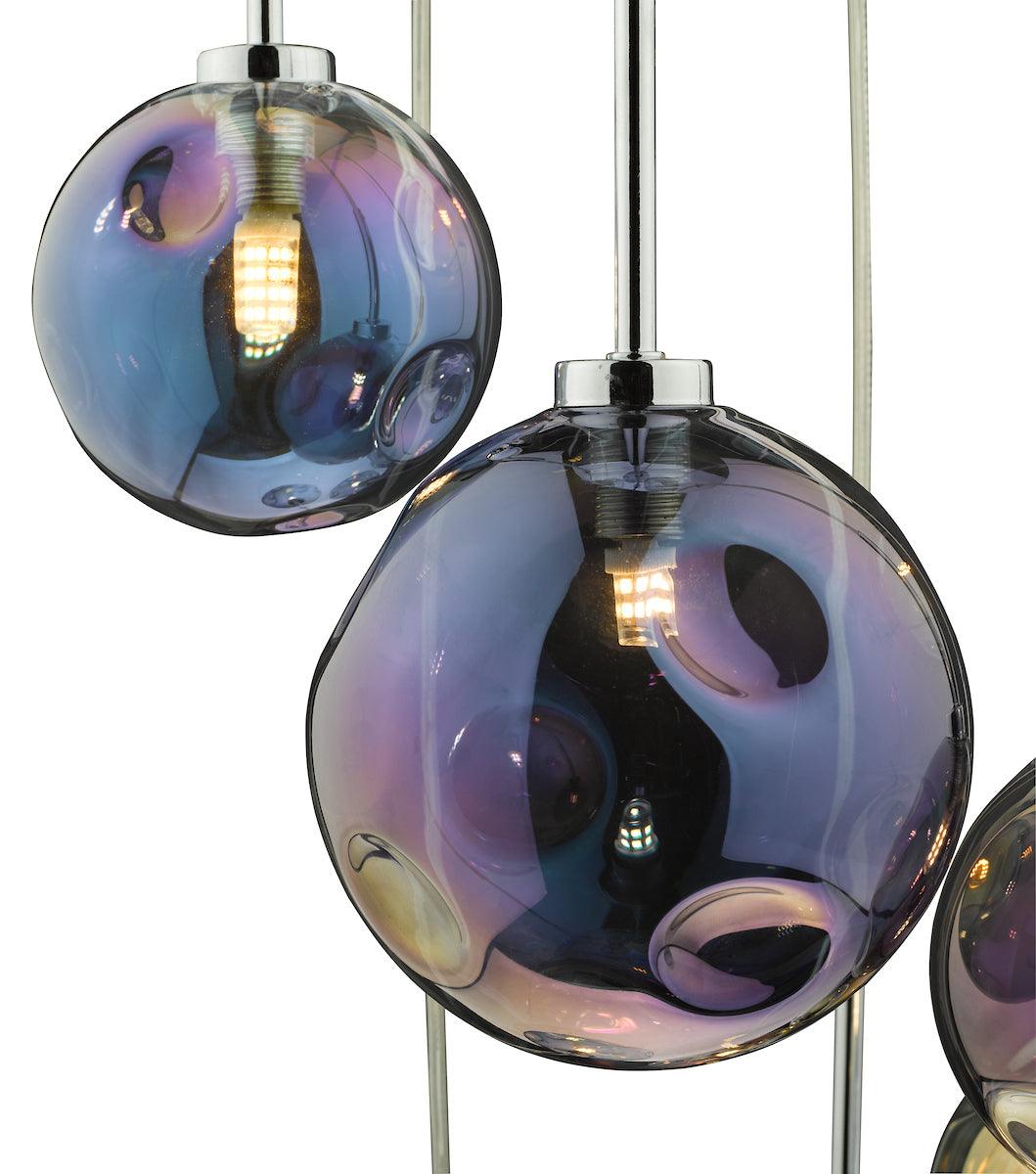 Mira 6 Light Cluster Pendant Polished Chrome Iridised Glass - Peter Murphy Lighting & Electrical Ltd