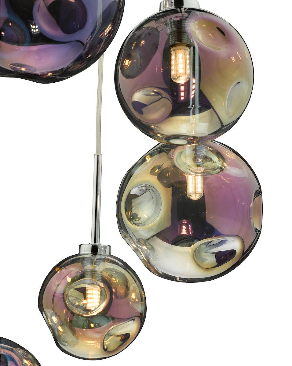 Mira 6 Light Cluster Pendant Polished Chrome Iridised Glass - Peter Murphy Lighting & Electrical Ltd