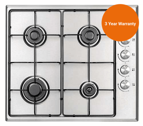 NordMende HGE603IX 60cm Gas Hob with Enamel Pan Supports Stainless Steel. - Peter Murphy Lighting & Electrical Ltd