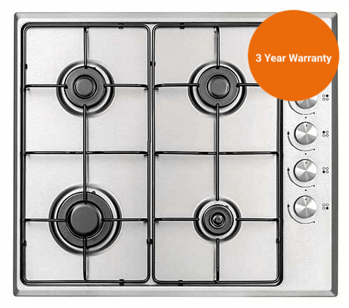 NordMende HGE603IX 60cm Gas Hob with Enamel Pan Supports Stainless Steel.