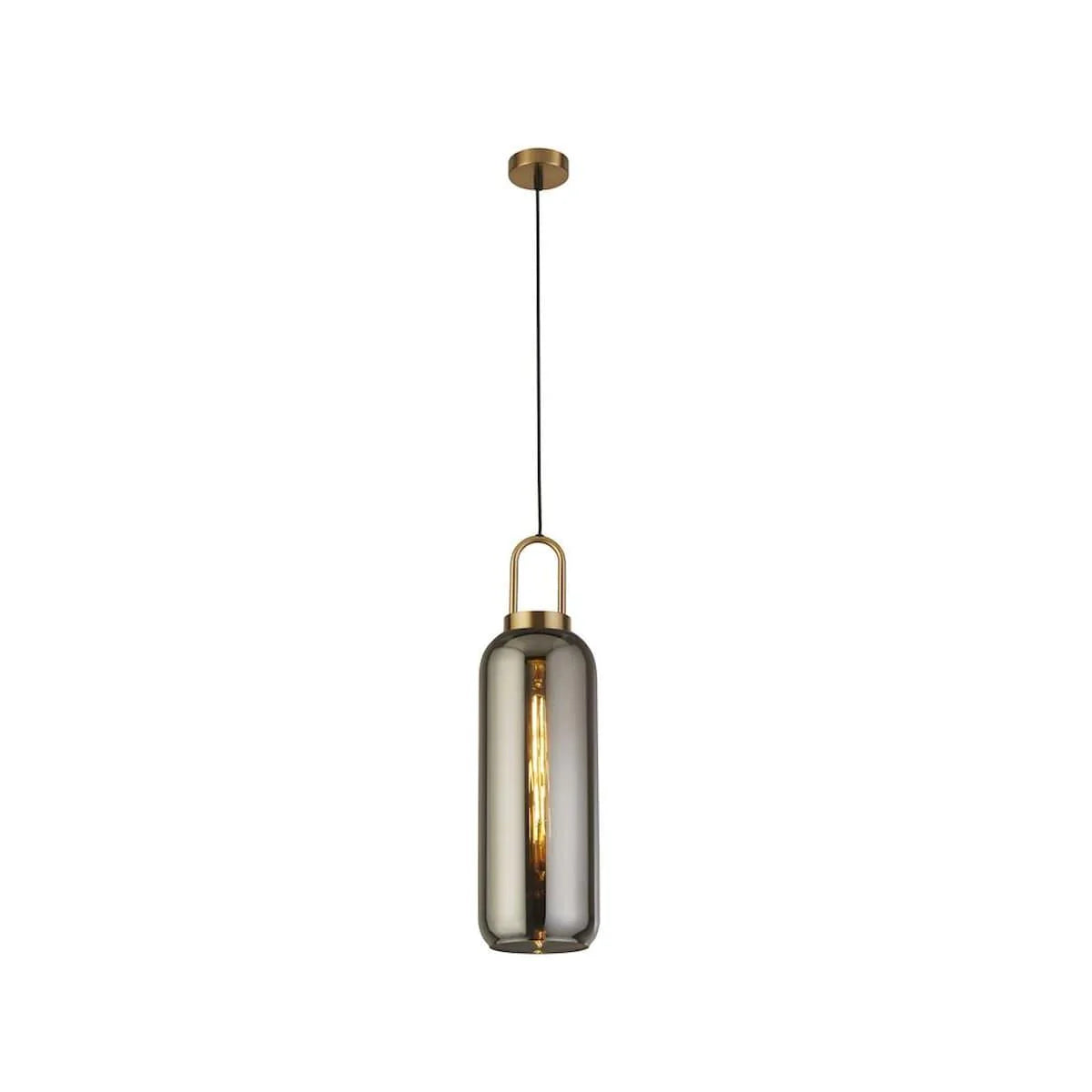 PIPETTE CEILING PENDANT - BRASS & SMOKED GLASS 46641-1SM - Peter Murphy Lighting & Electrical Ltd