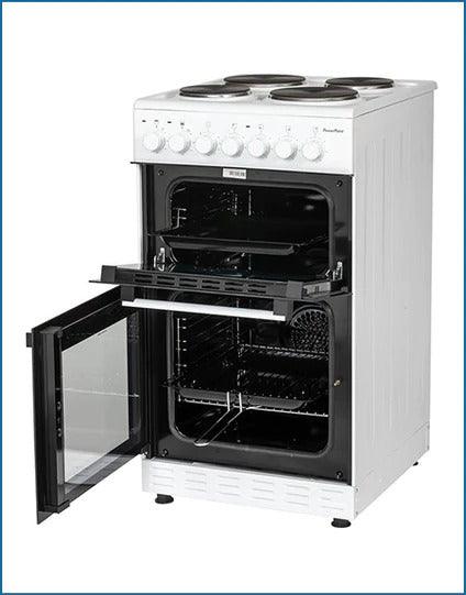 PowerPoint, 50cm Double Cavity, Solid Hob Cooker, White, P05E2S1W