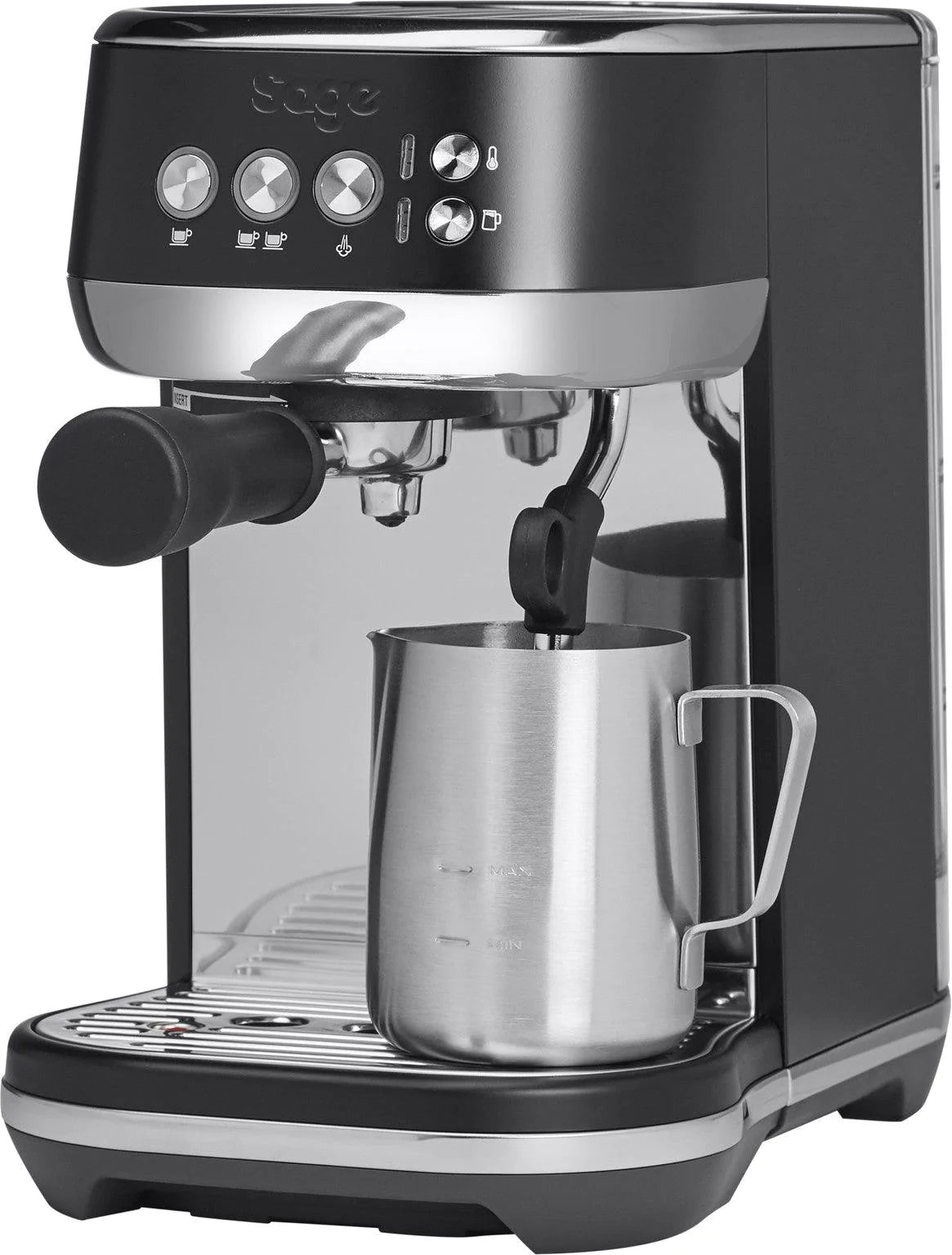 Sage Black and Silver Bambino Plus Coffee Machine | SES500BTR4GUK1 - Peter Murphy Lighting & Electrical Ltd