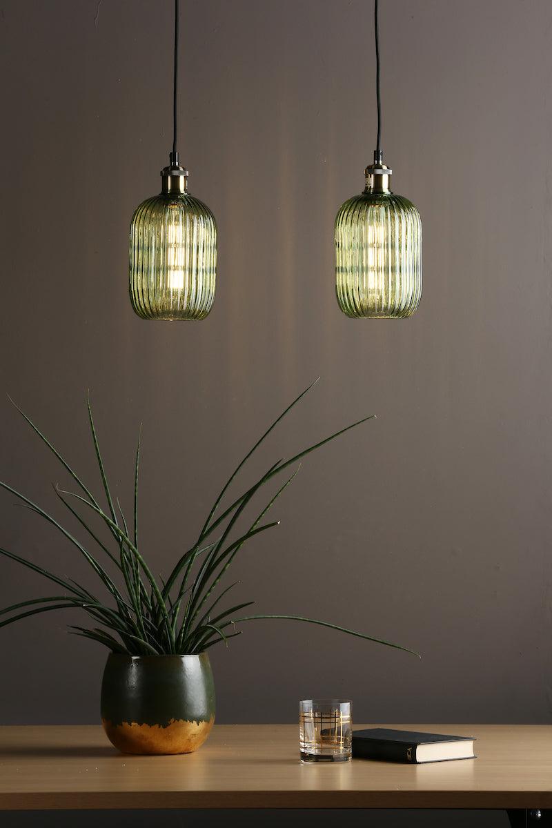 Sawyer Easy Fit Pendant Green Ribbed Glass - Peter Murphy Lighting & Electrical Ltd