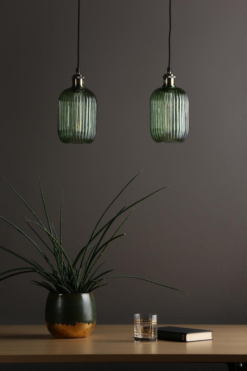 Sawyer Easy Fit Pendant Green Ribbed Glass - Peter Murphy Lighting & Electrical Ltd