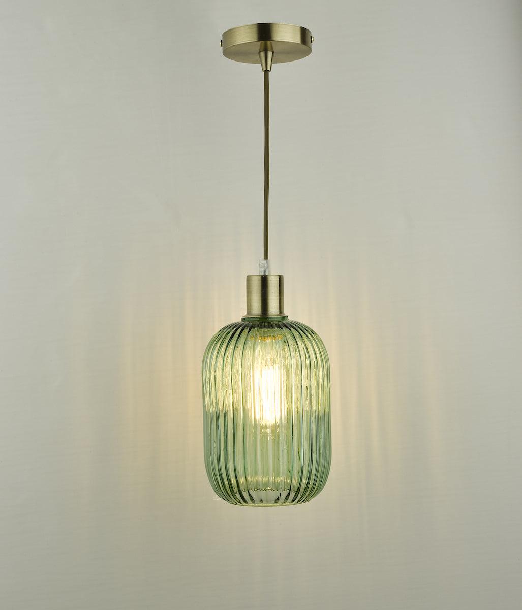 Sawyer Easy Fit Pendant Green Ribbed Glass - Peter Murphy Lighting & Electrical Ltd