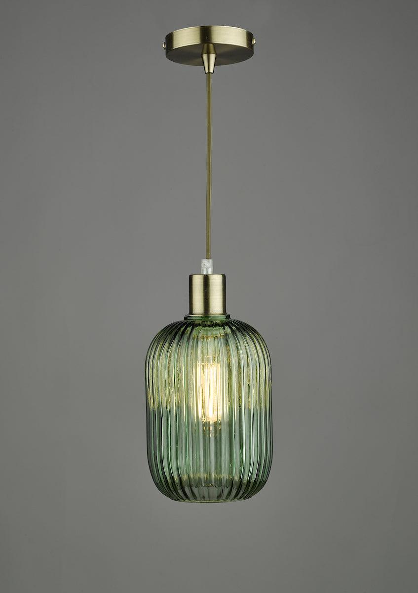 Sawyer Easy Fit Pendant Green Ribbed Glass - Peter Murphy Lighting & Electrical Ltd