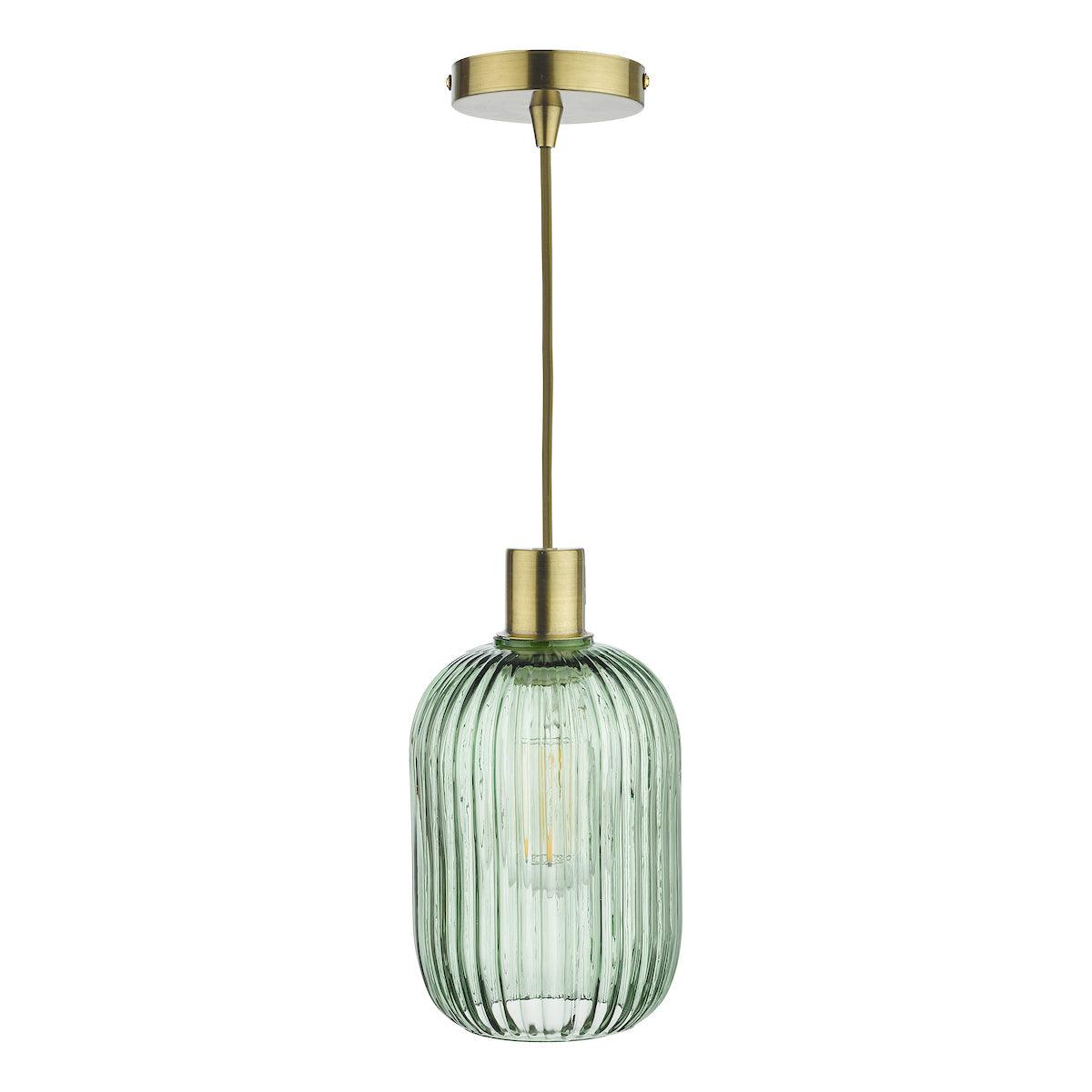 Sawyer Easy Fit Pendant Green Ribbed Glass - Peter Murphy Lighting & Electrical Ltd