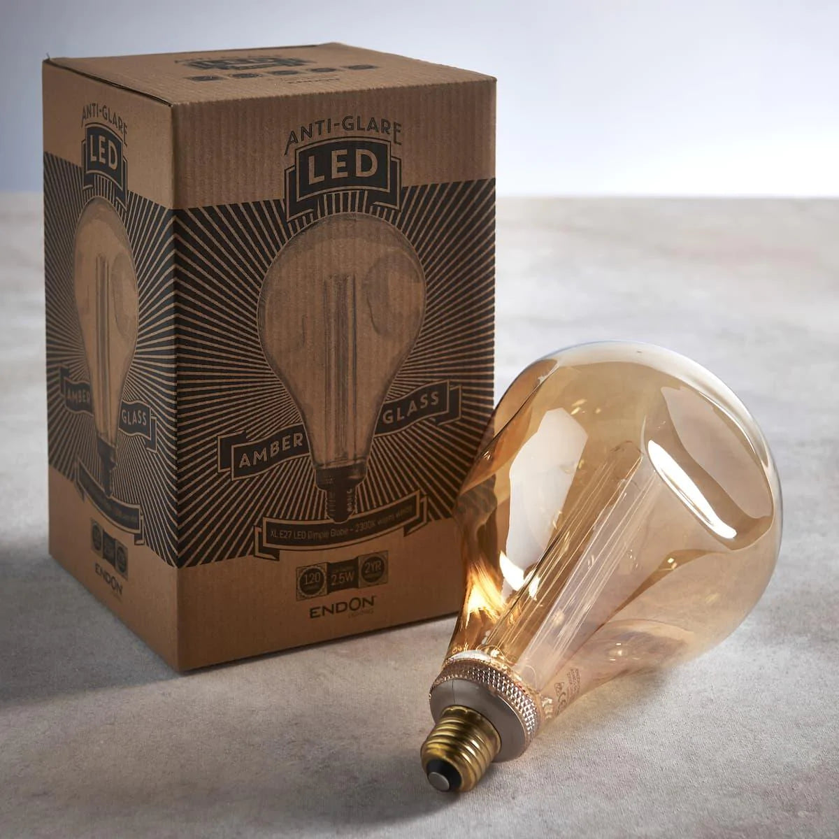 XL E27 LED Dimple Amber Globe Bulb 148mm dia 77085 - Peter Murphy Lighting & Electrical Ltd